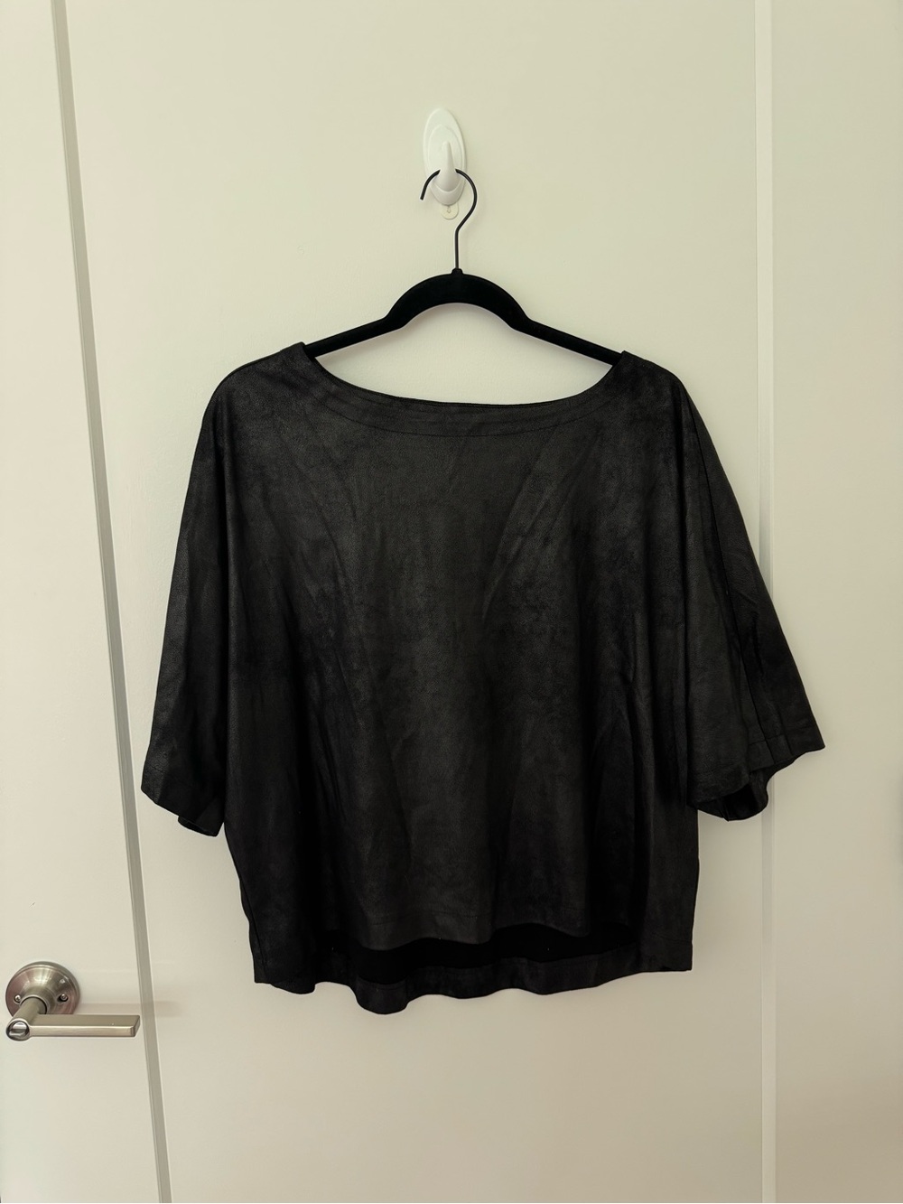 BB Dakota Leather Look Black Draped Short-Sleeve Top